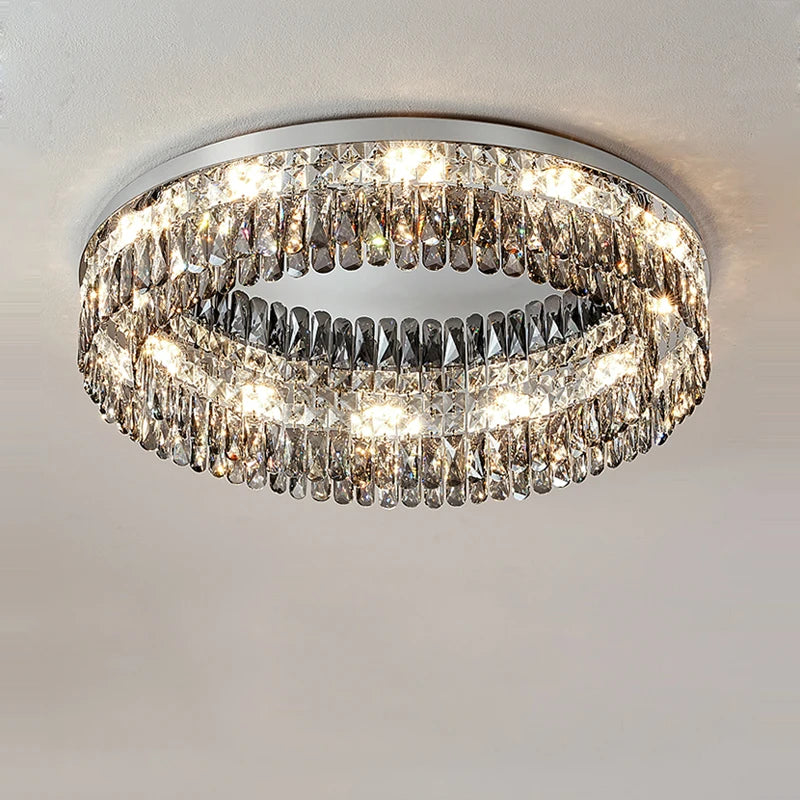 plafonnier led cristal doré chromé intensité variable design moderne