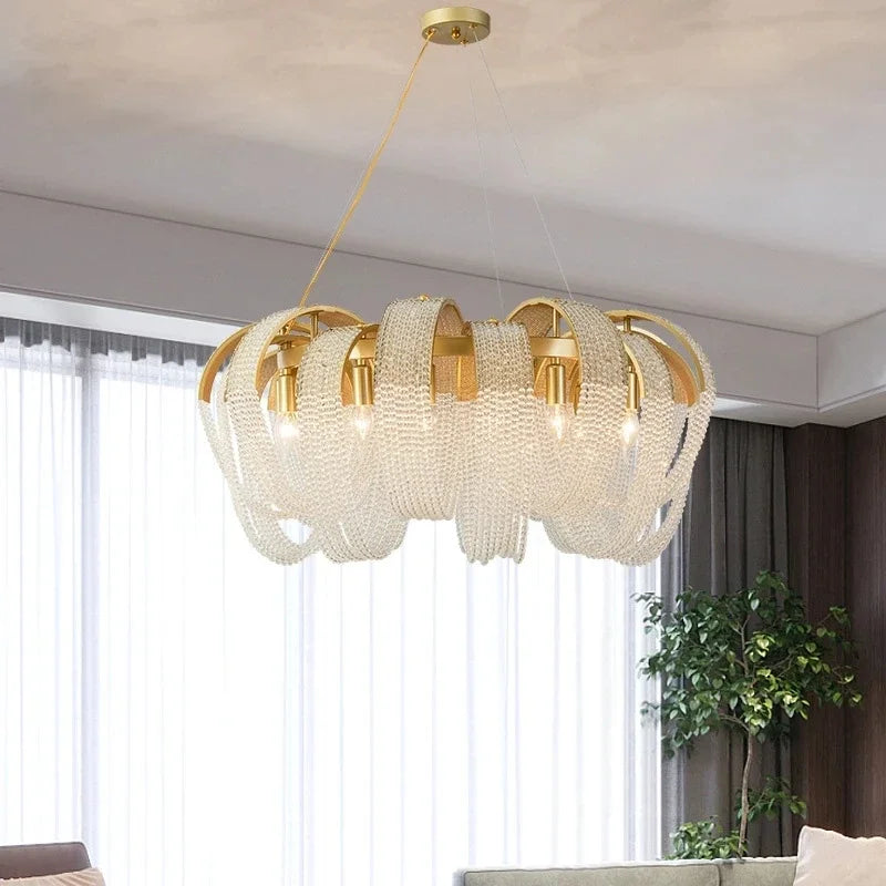 lustre à led avec pompons en cristal pour décoration intérieure