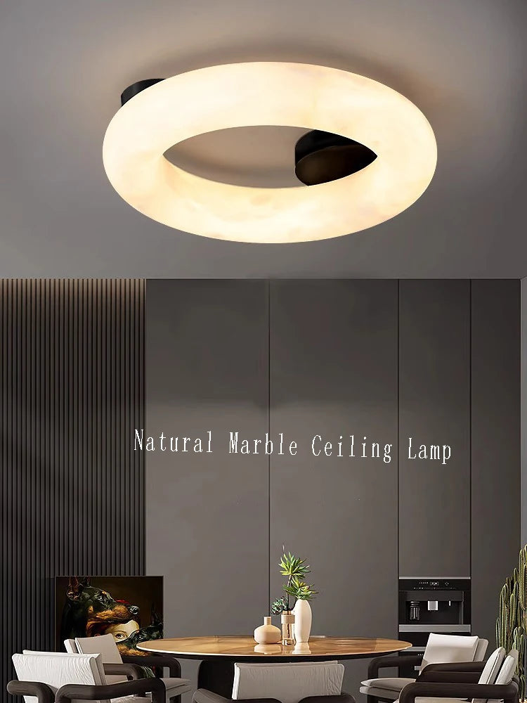 lustre moderne en marbre naturel avec petites lampes encastrées