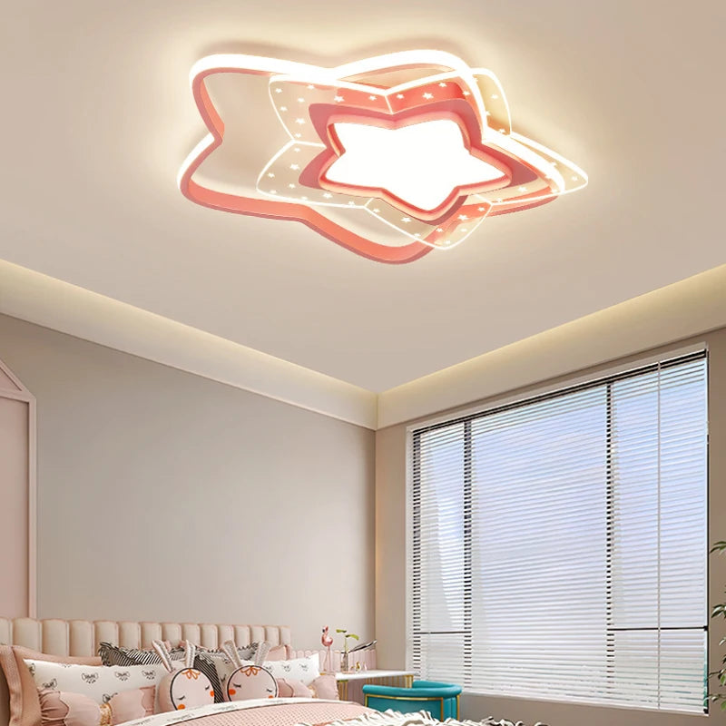 plafonnier led étoile rose moderne pour chambre d'enfant