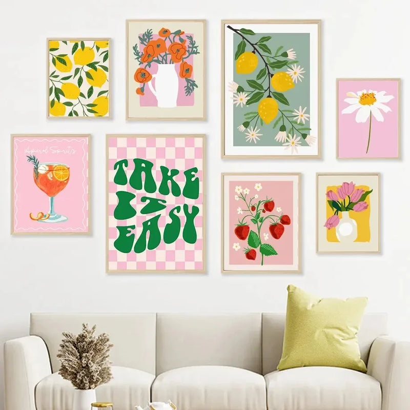 Tableau affiche décoration murale citrons marguerites fruits et fleurs