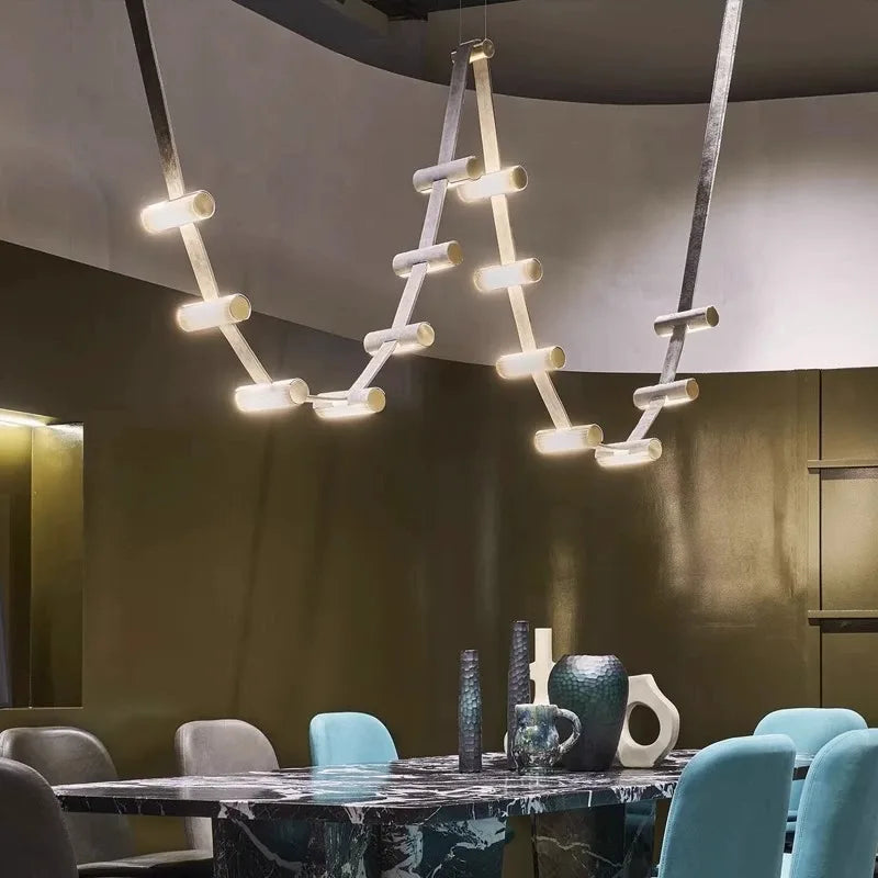 lustre art déco led avec barre lumineuse en cuir artificiel