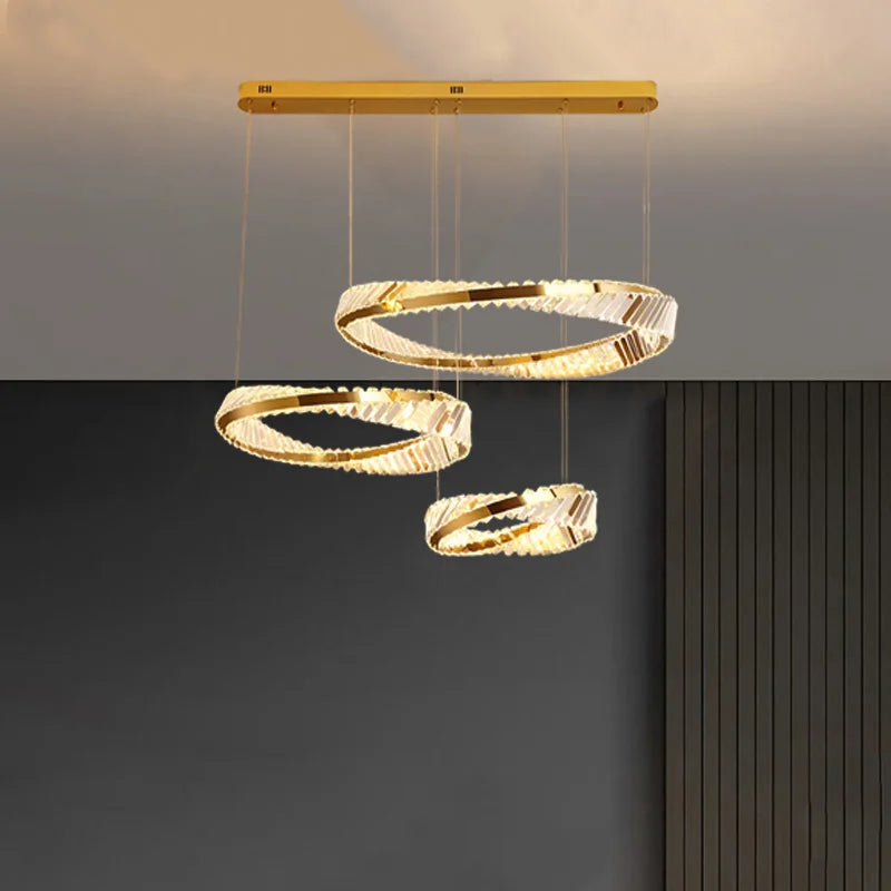 suspension led doré design moderne avec cristal élégant