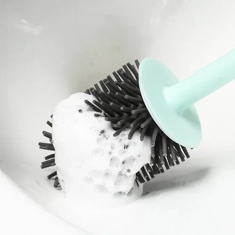 brosse suspendue en silicone avec long manche et support de séchage rapide