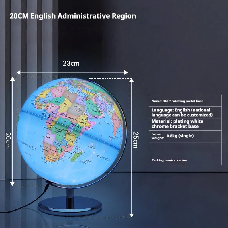 globe terrestre rotatif éducatif lumineux en anglais pour géographie