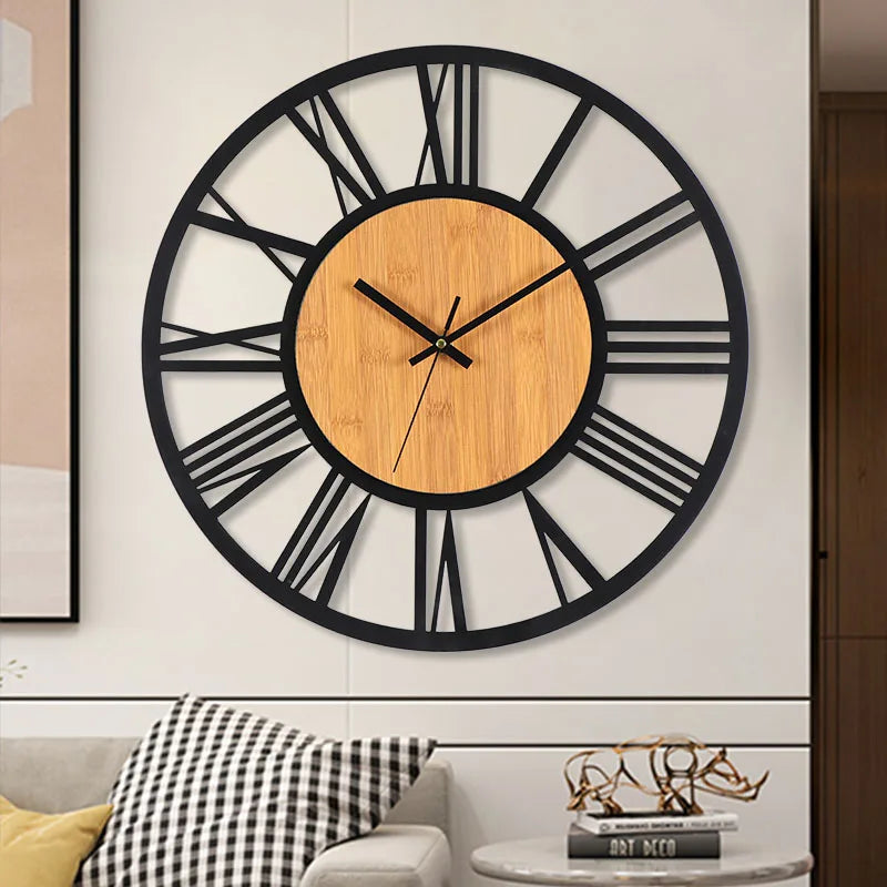 grande horloge murale 3d nordique rétro chiffres romains décorative silencieuse