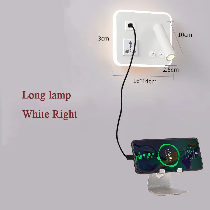 lampe de chevet murale led avec port usb et interrupteur rotatif