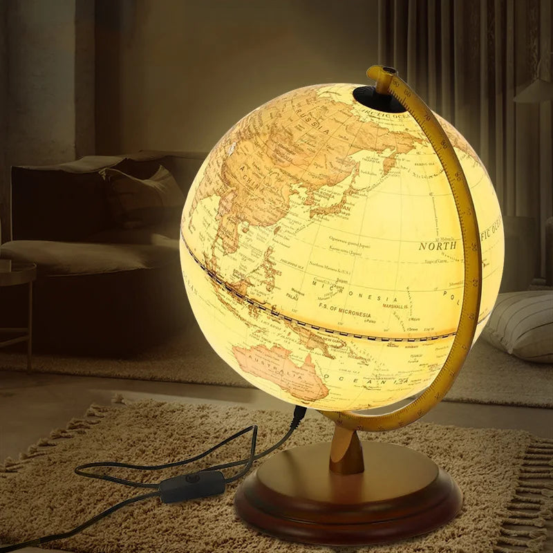 lampe à poser rétro avec globe terrestre décoratif et carte du monde