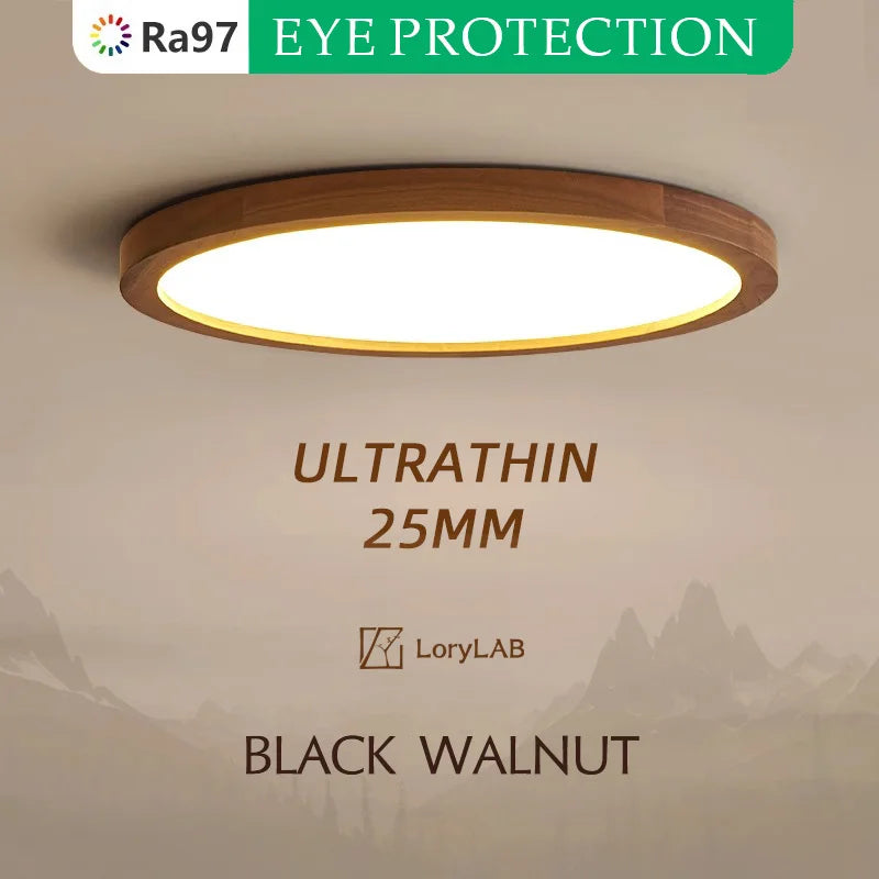 Walnut wood RA≥97, Modern Minimalism Wabi-sabi, Ultra thin eye protection Ceiling light for Living room, Bedroom, Study, Master