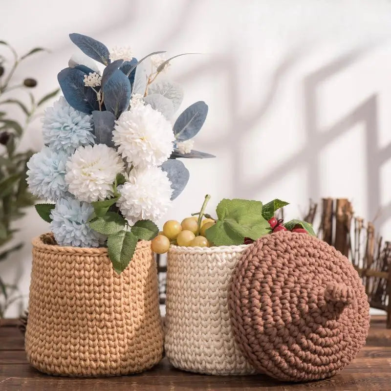 panier de rangement en corde de coton pour plantes et décorations