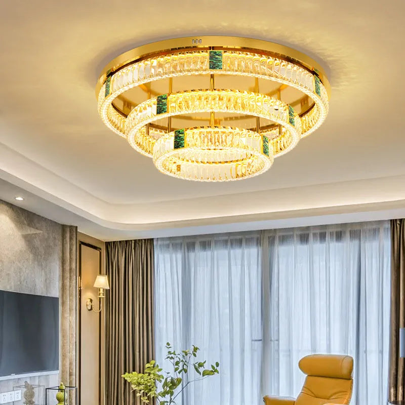 lustre moderne en cristal rond à trois couches led