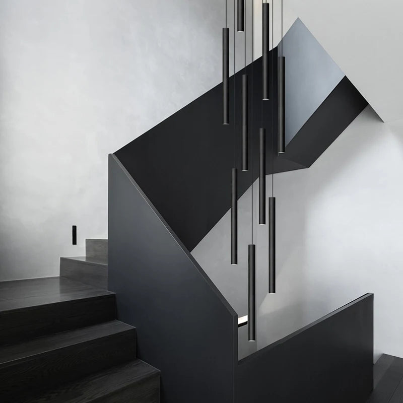 lustre tubulaire led moderne pour villa escalier intérieur