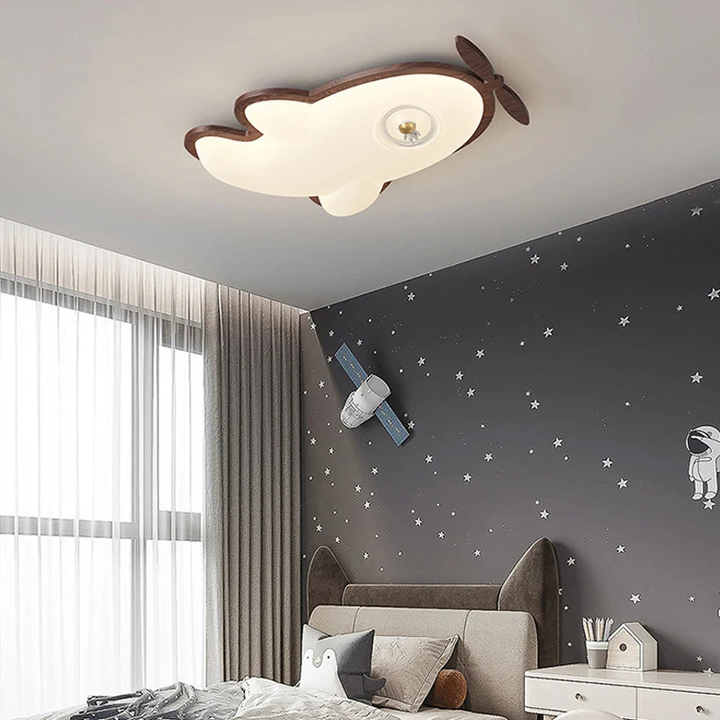 plafonnier avion en bois pour chambre d'enfant décoration lumineuse