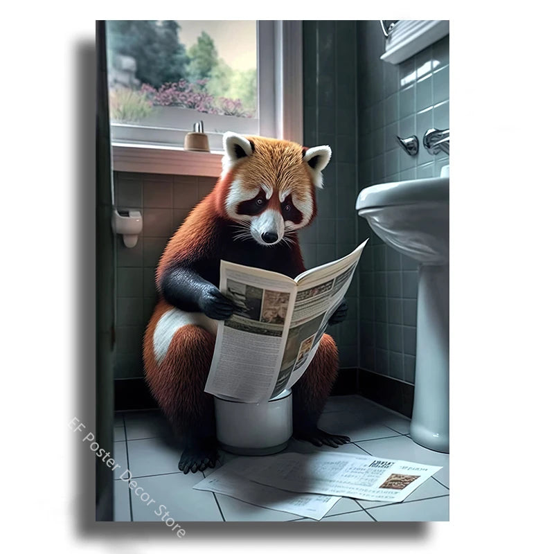 Tableau affiche humoristique d'un animal sur les toilettes