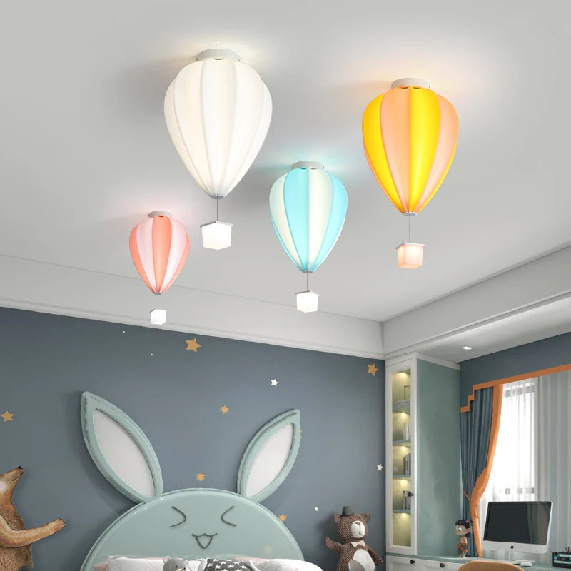 Kids Children's Ceiling Chandelier Light Air Ballon Design Remote Control LED Pendant Chandelier Lamps White Pink Yellow Blue