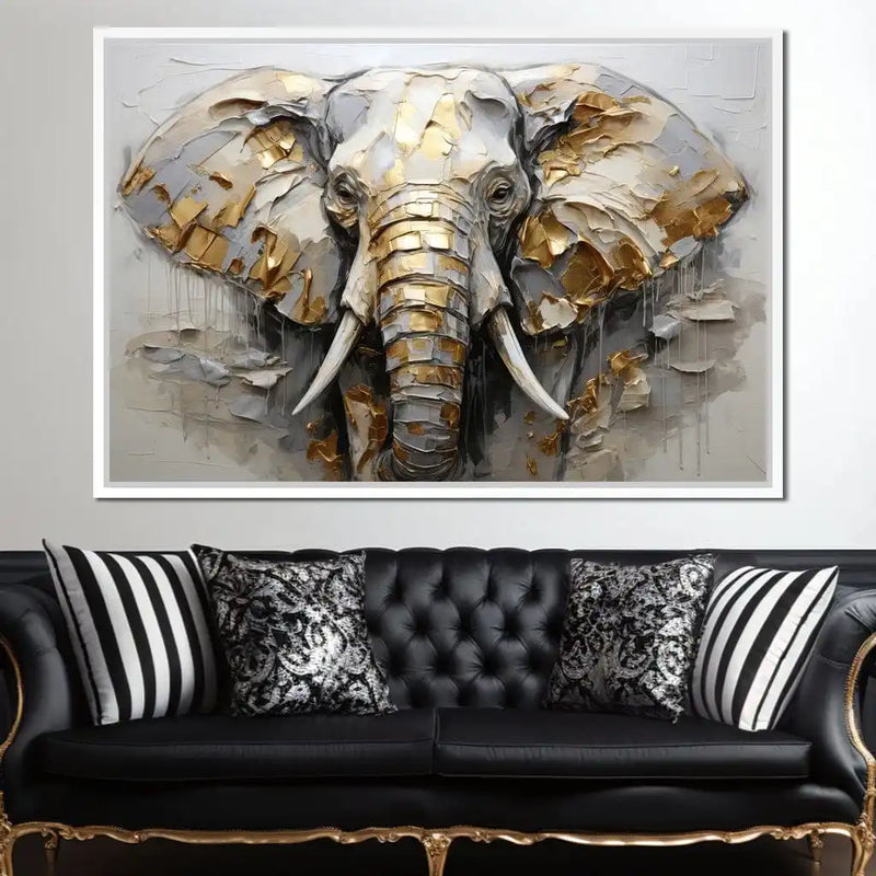 toile d'éléphant doré et argenté art moderne décoration intérieure