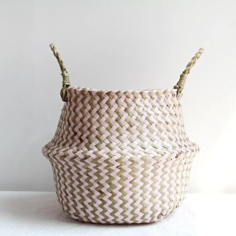 panier de rangement pliable en osier fait main patchwork seagrass