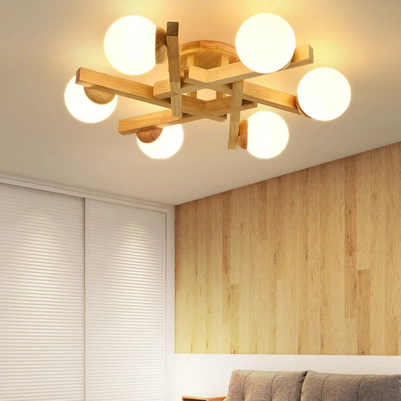 lustre en bois nordique design lumineux pour décoration intérieure