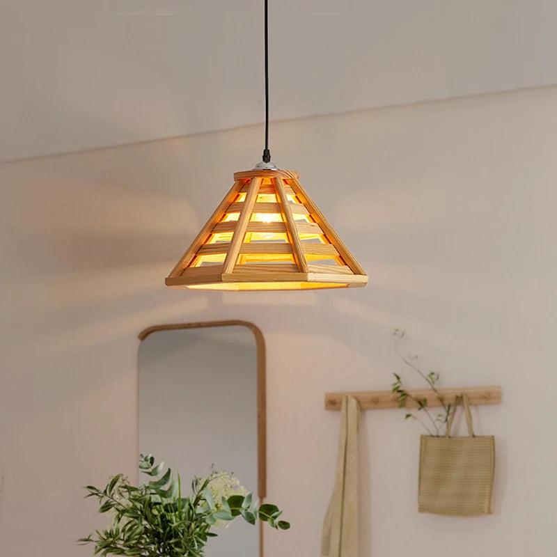 suspension en bois moderne avec éclairage led pour intérieur