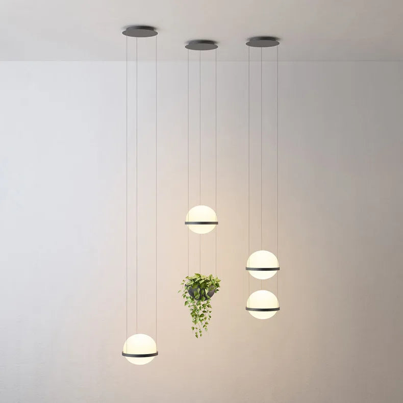 lampe suspendue led moderne en verre avec pot de fleurs