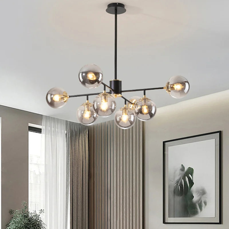 lustre led nordique simple avec boule de verre suspendue