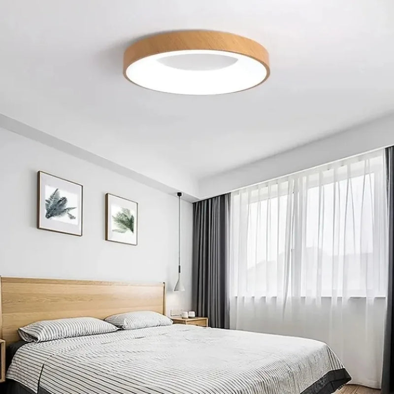 plafonnier led moderne circulaire grain de bois ultra-mince décoratif