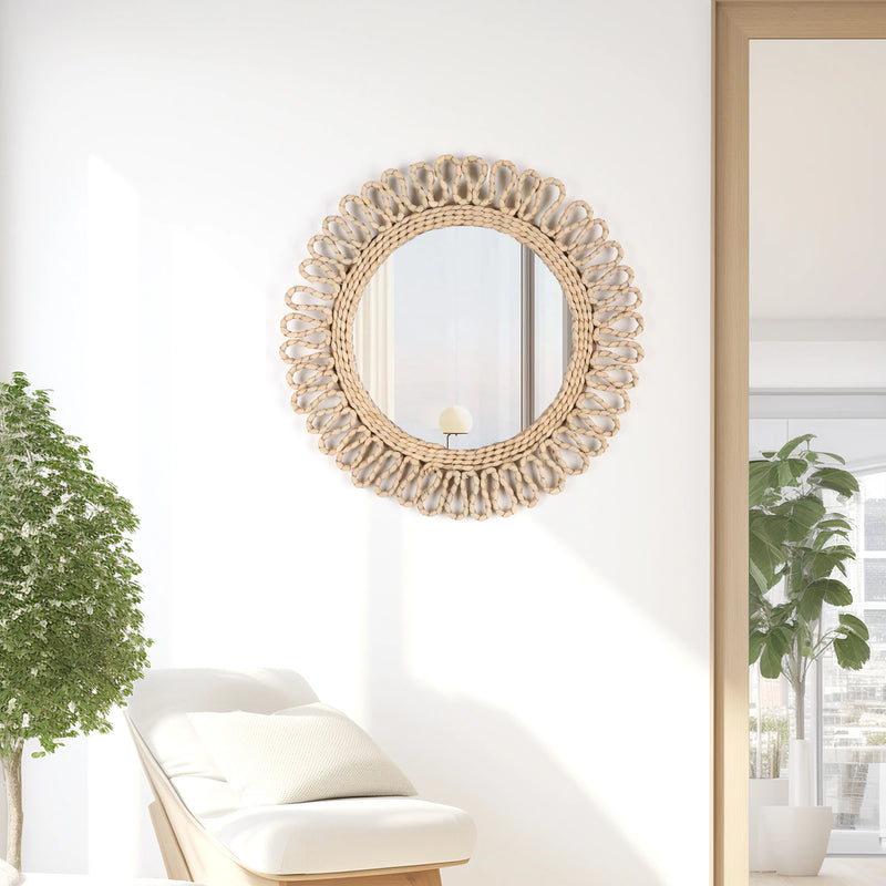 miroir mural circulaire bohème tissé décoratif pour une ambiance chaleureuse