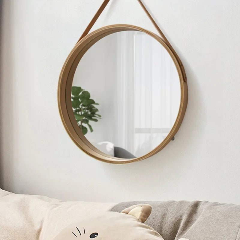 miroir mural rond avec bordure en bois épais