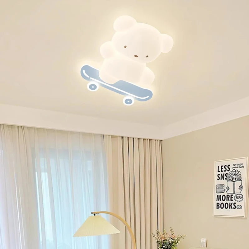 plafonnier ours skateboard lumineux pour chambre d'enfant moderne