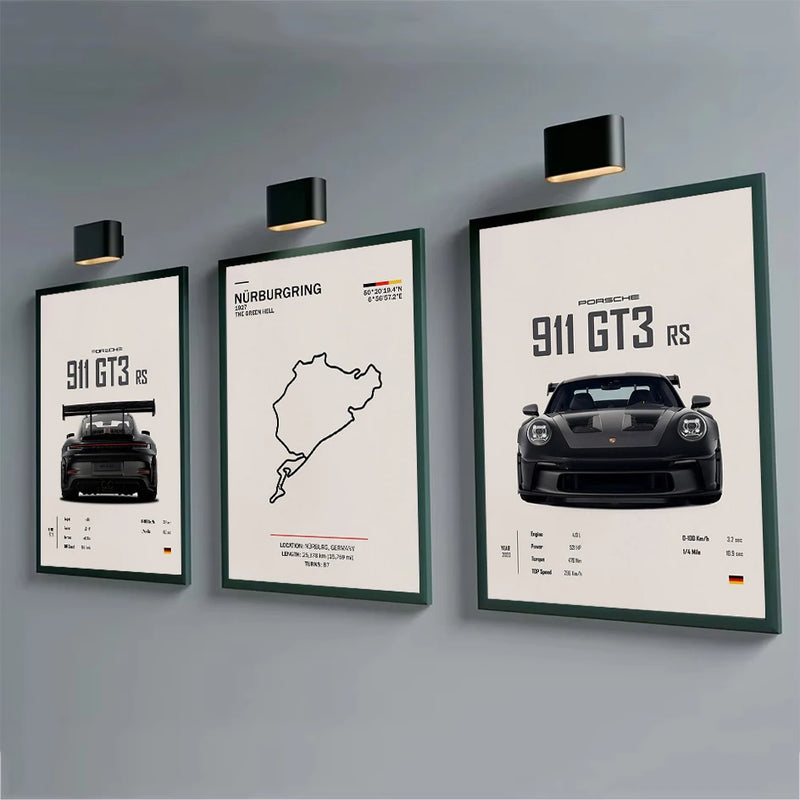 Tableau affiche de voiture de sport allemande 911 gt3 rs art mural décoration