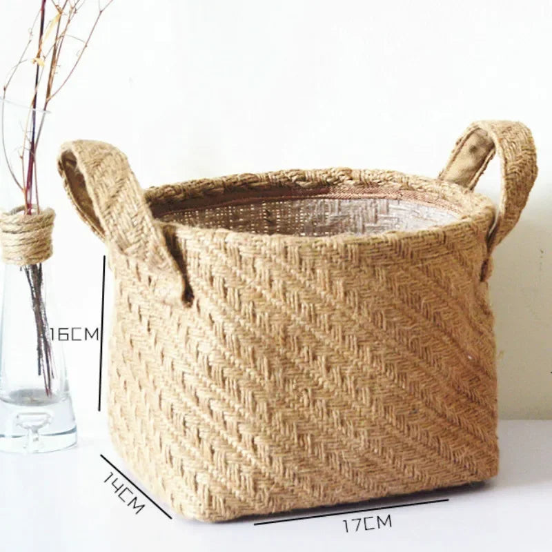 panier de rangement en toile de jute tissée multifonctionnel