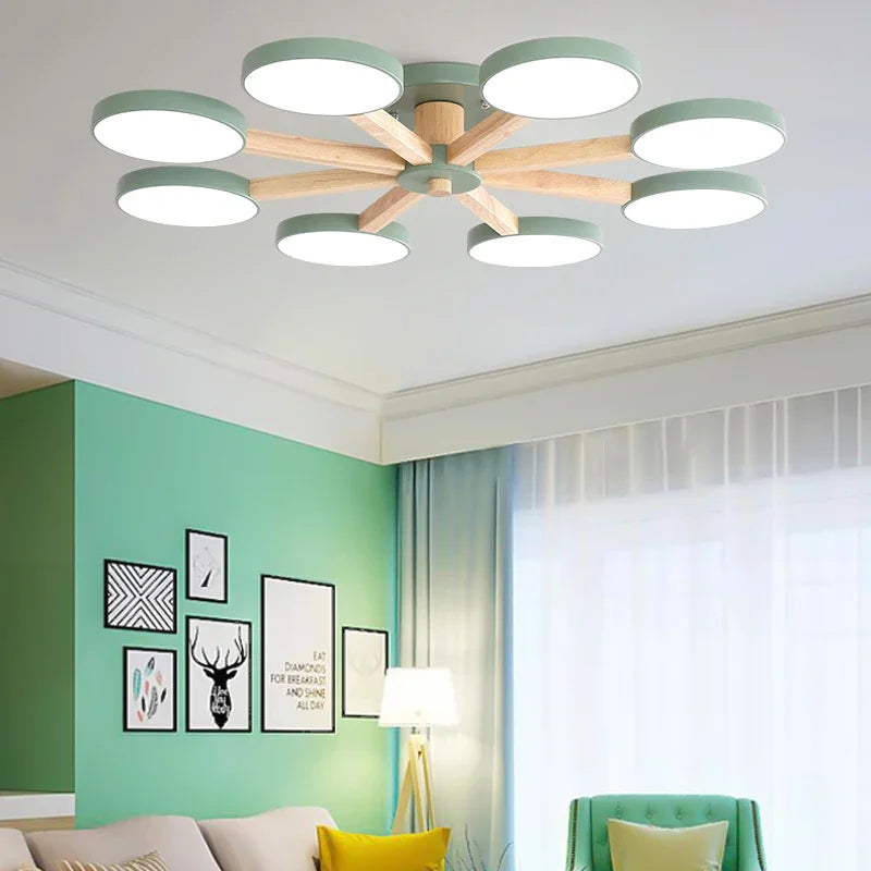 Modern Wooden Ceiling Light For Living Room 3/6/8 Lights Indoor Led Lights Luminaire Suspension Decoration Bedroom Hanglamp