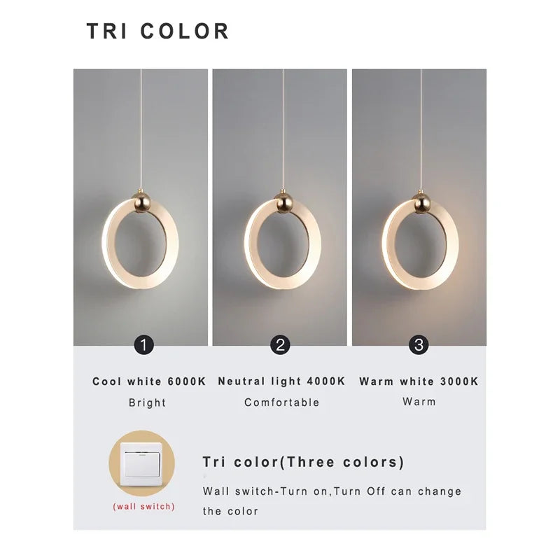 Lamp Modern LED Pendant Light Fixtures, Ring Pendant Lighting For Bedroom Bathroom Living Room, Small Hanging Pendant Light