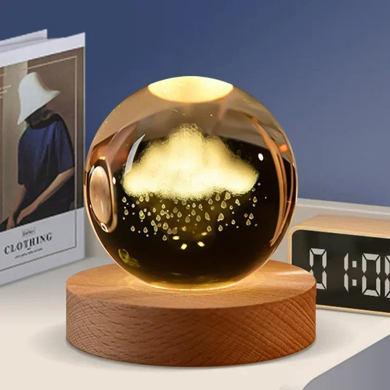 veilleuse 3D en cristal système solaire cadeau décoratif en bois