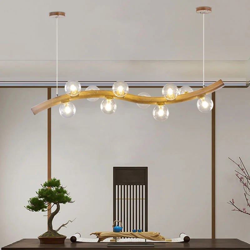 "suspension luminaire en bois massif et verre simple"