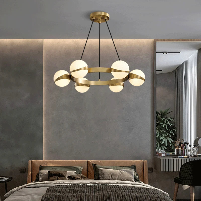 lustre nordique de luxe en cuivre avec anneau décoratif