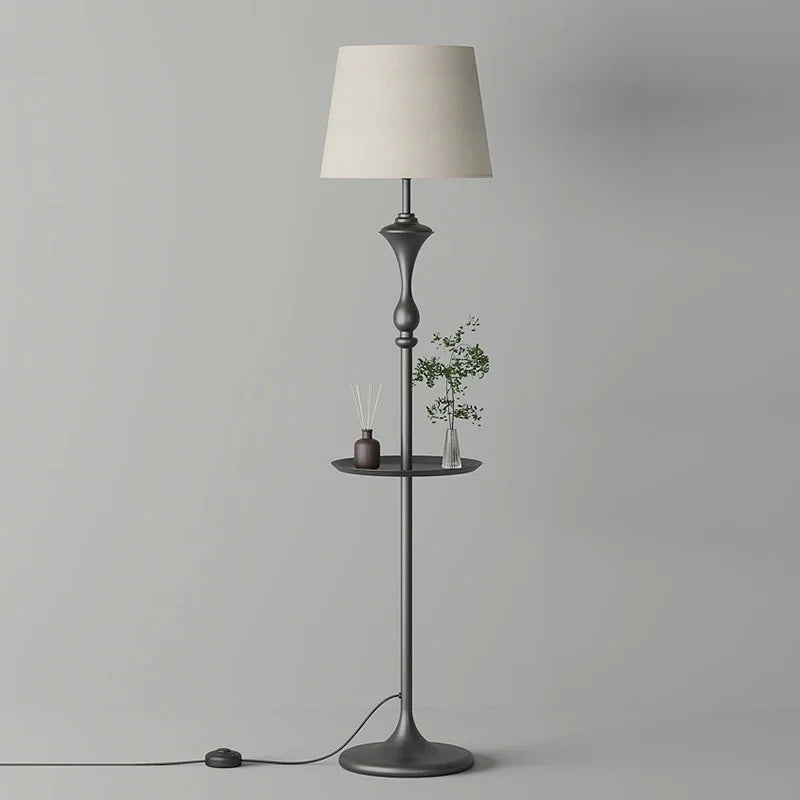 Integrated Floor Lamp with Storage Rack, Coffee Table, LED Living Room Sofa, Bedroom Corner, American Retro Floor Lamp