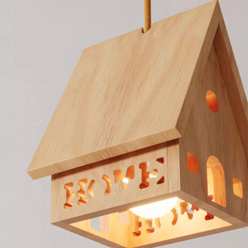 lustre en bois massif pour chambre d'enfant style minimaliste LED