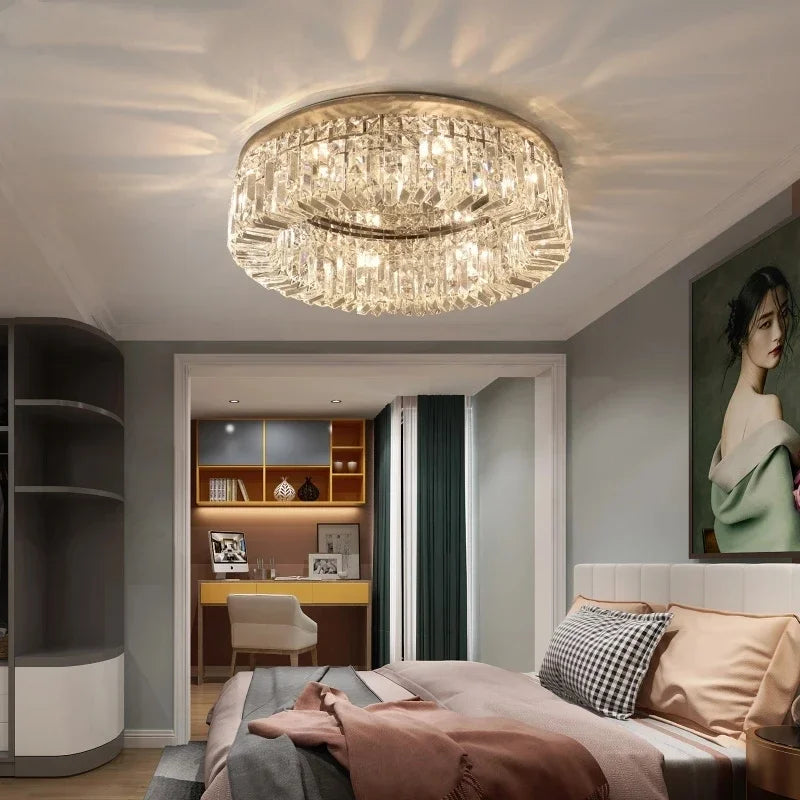 lustre en cristal moderne design avec éclairage led décoratif