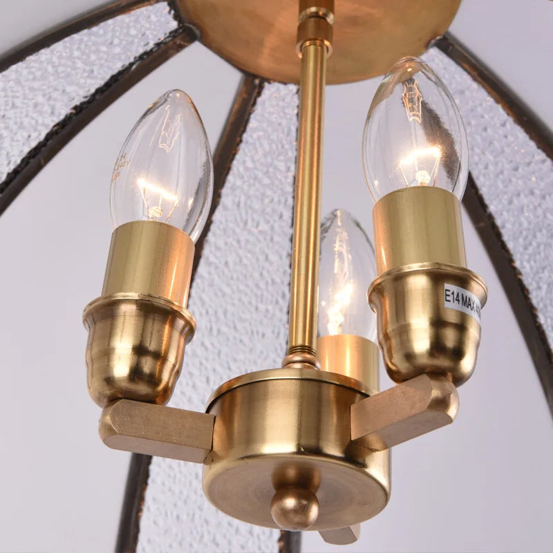 lampe suspendue vintage en verre d'art américain en cuivre