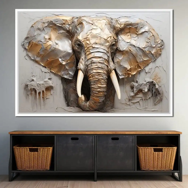 toile d'éléphant doré et argenté art moderne décoration intérieure