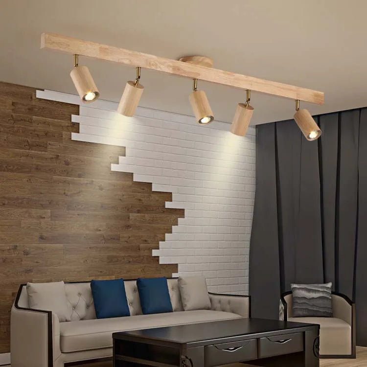 plafonnier en bois avec projecteur rotatif réglable décoratif