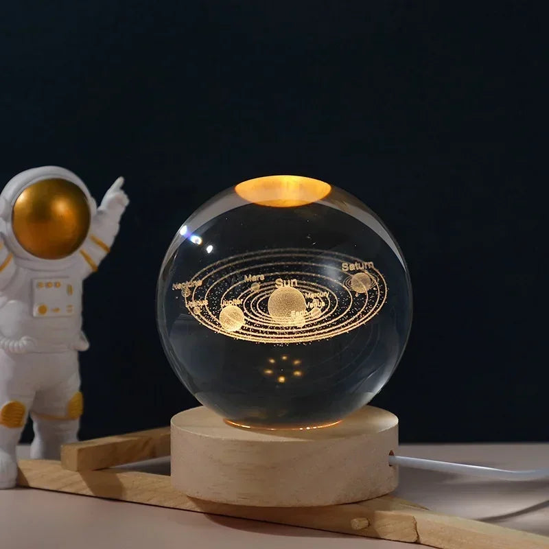 boule de cristal 3D système solaire planète lumineuse cadeau passionnés espace