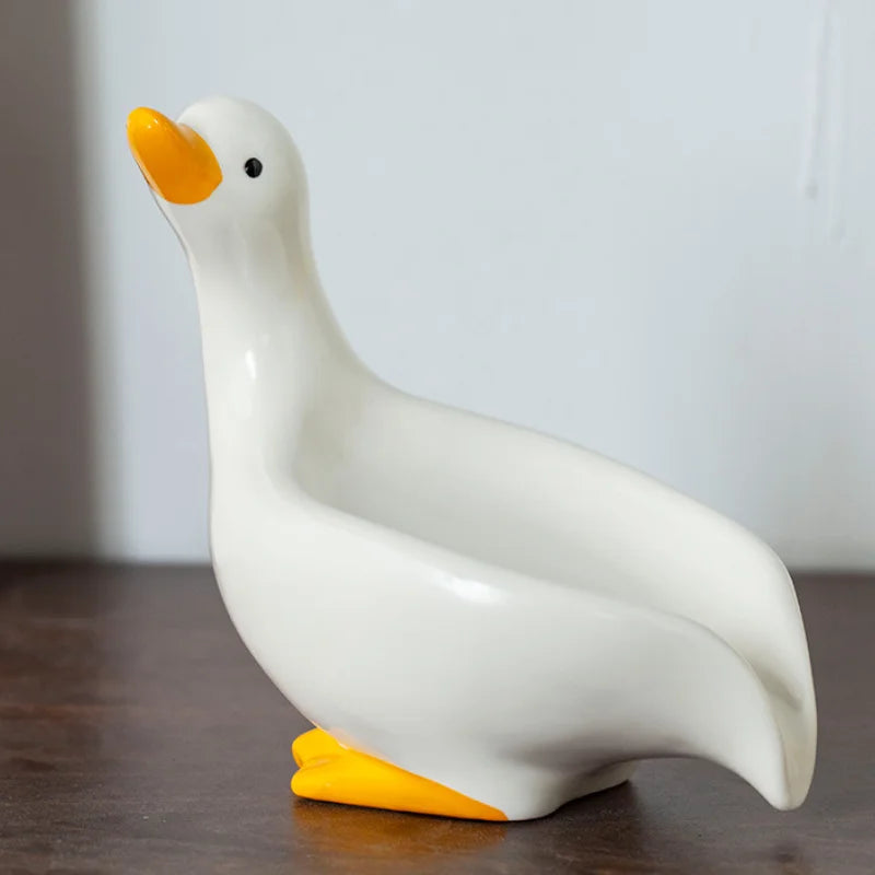 porte-savon en céramique canard design auto-drainant pour salle de bain