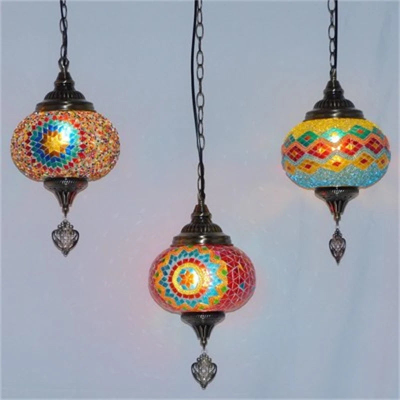 suspension vintage en verre teinté style bohème fait main en turquie