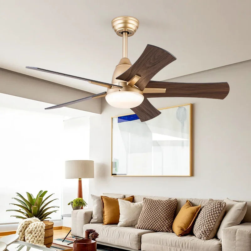 ventilateur de plafond moderne en bois avec télécommande et lumière