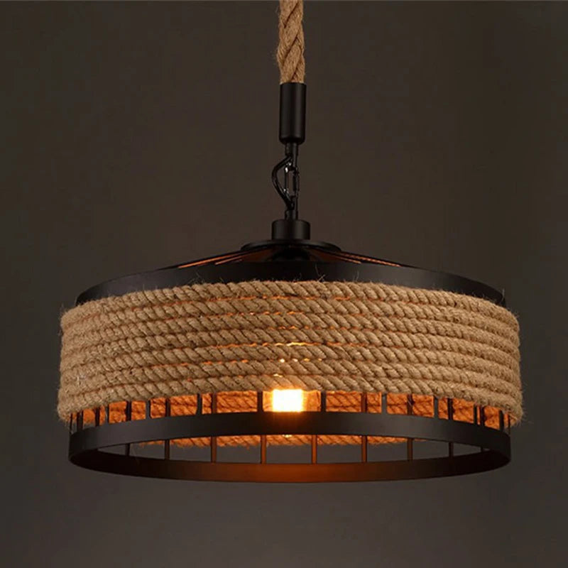 suspension en sisal vintage avec éclairage créatif et tissage élégant