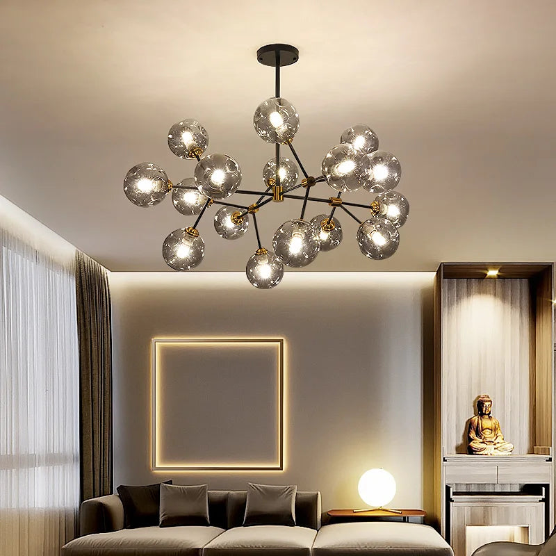 Modern minimalist kitchen, family, bedroom, dining-room, droplight attic luxury glass bubbles molecular droplight