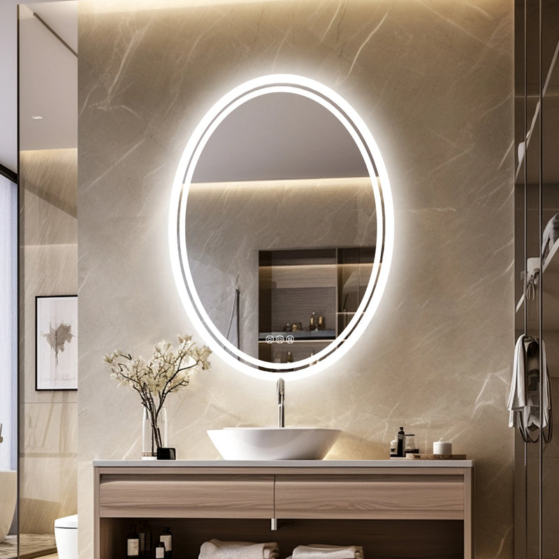 miroir oval lumineux avec fonction antibuée et éclairage ajustable