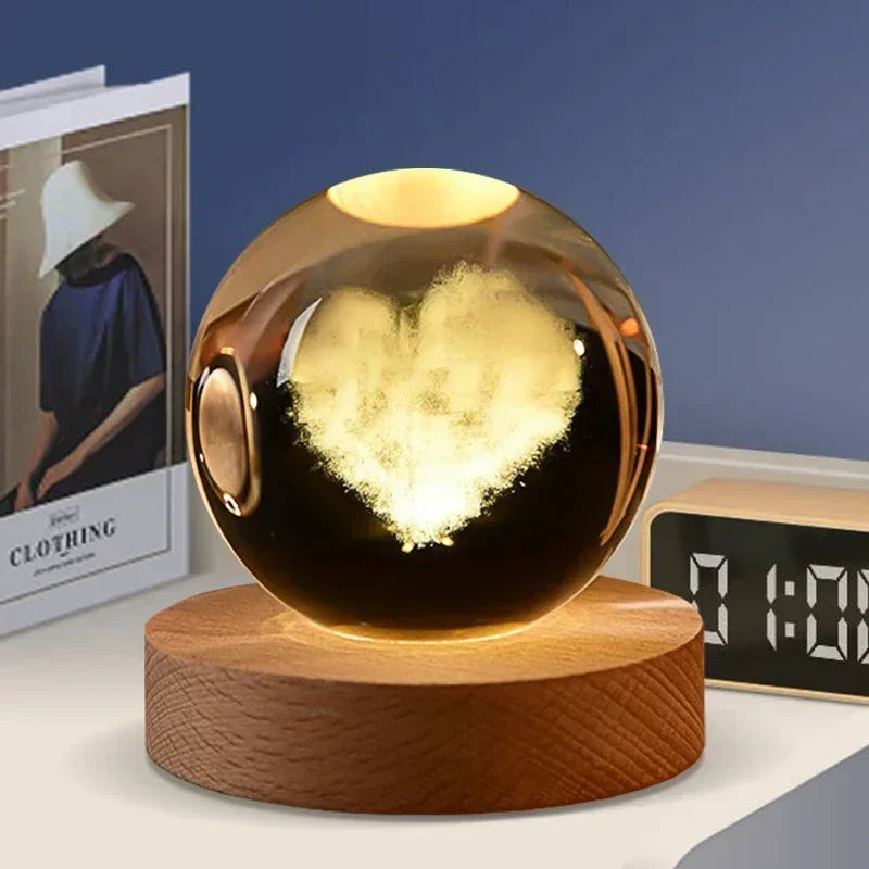 veilleuse 3D en cristal système solaire cadeau décoratif en bois